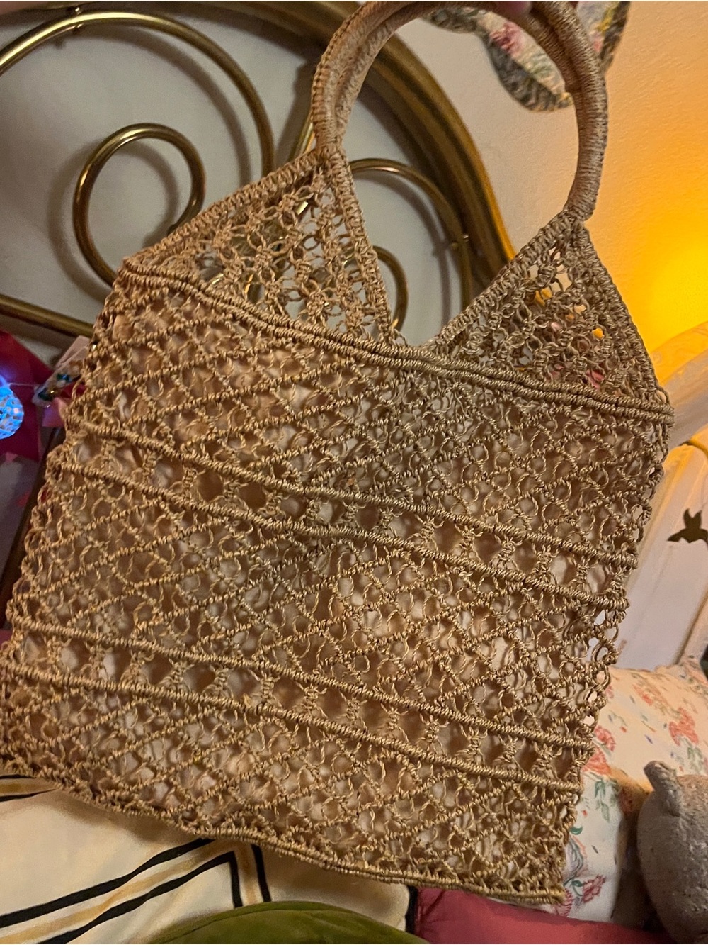 Vintage Style Woven Crocheted Rattan Bag